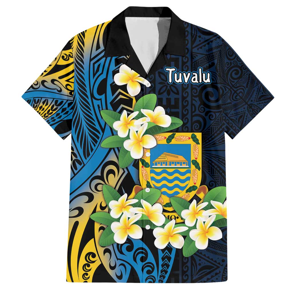 Personalised Tuvalu Beautiful Plumeria Flower Hawaiian Shirt LT9 Black - Polynesian Pride