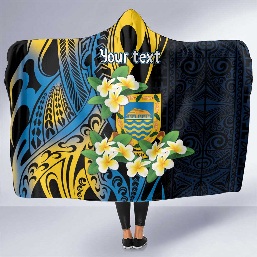 Personalised Tuvalu Beautiful Plumeria Flower Hooded Blanket LT9 One Size Black - Polynesian Pride