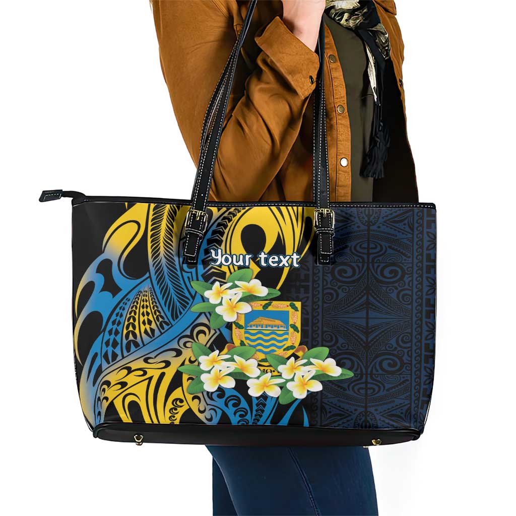 Personalised Tuvalu Beautiful Plumeria Flower Leather Tote Bag LT9 - Polynesian Pride