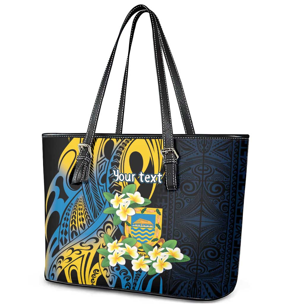 Personalised Tuvalu Beautiful Plumeria Flower Leather Tote Bag LT9 - Polynesian Pride
