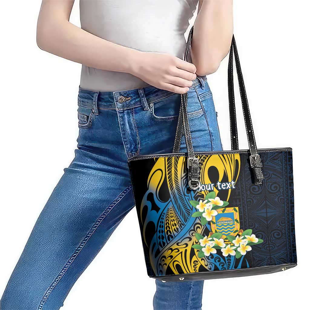 Personalised Tuvalu Beautiful Plumeria Flower Leather Tote Bag LT9 - Polynesian Pride
