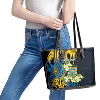 Personalised Tuvalu Beautiful Plumeria Flower Leather Tote Bag LT9 - Polynesian Pride