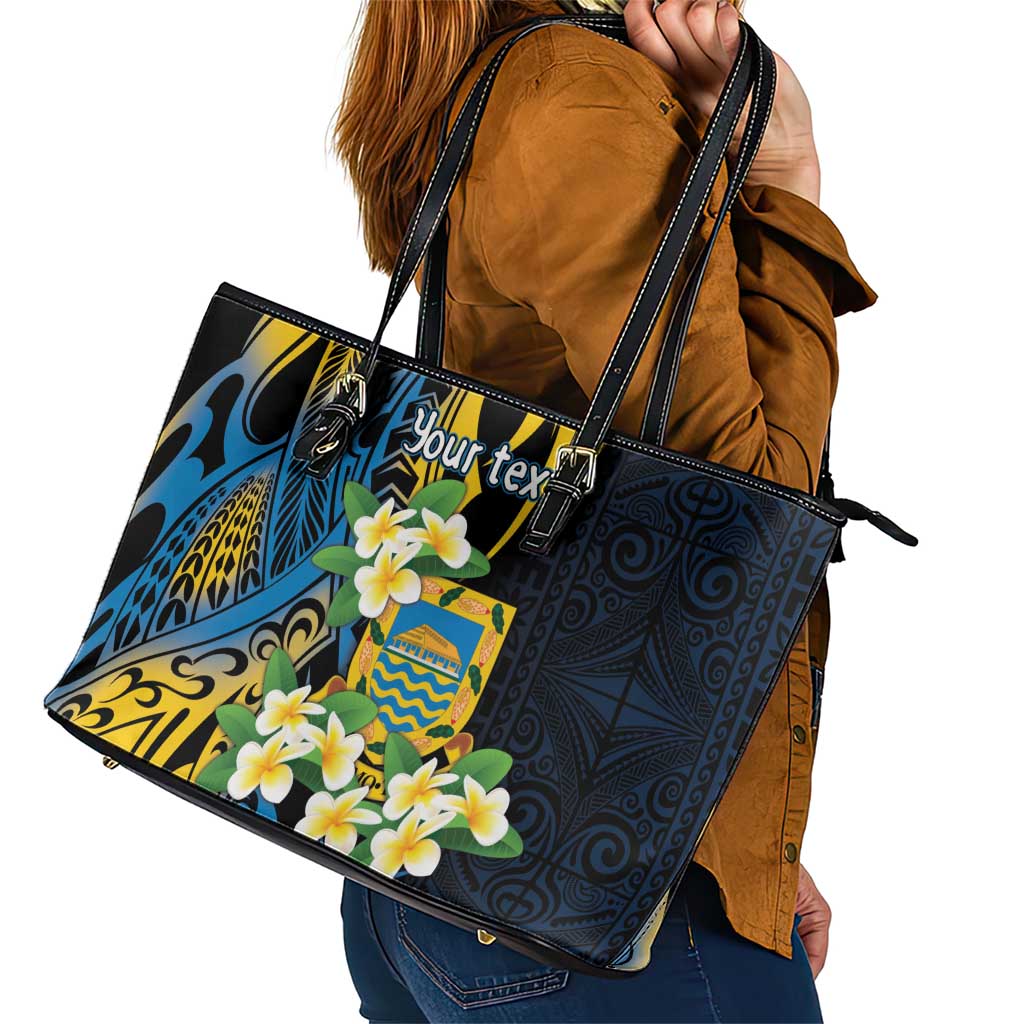 Personalised Tuvalu Beautiful Plumeria Flower Leather Tote Bag LT9 - Polynesian Pride