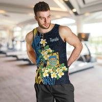 Personalised Tuvalu Beautiful Plumeria Flower Men Tank Top LT9 Black - Polynesian Pride