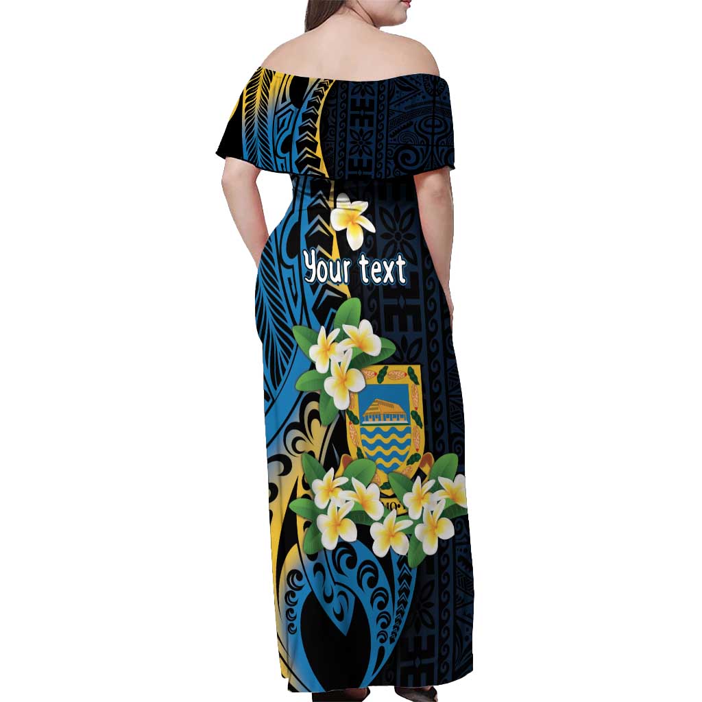 Personalised Tuvalu Beautiful Plumeria Flower Off Shoulder Maxi Dress LT9 - Polynesian Pride