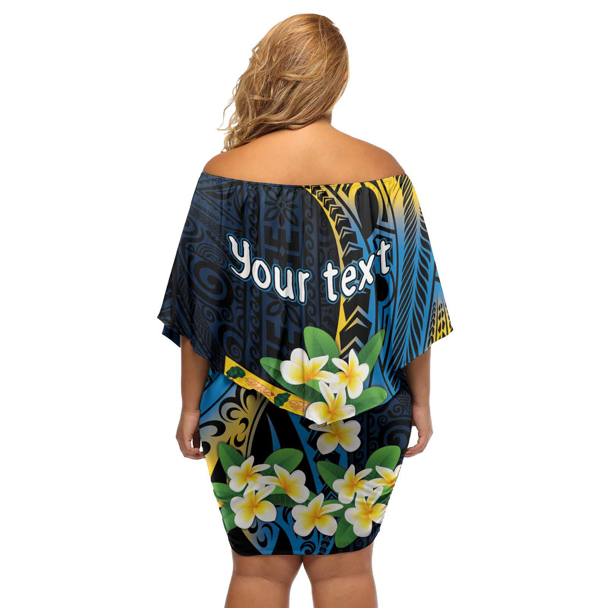 Personalised Tuvalu Beautiful Plumeria Flower Off Shoulder Short Dress LT9 - Polynesian Pride