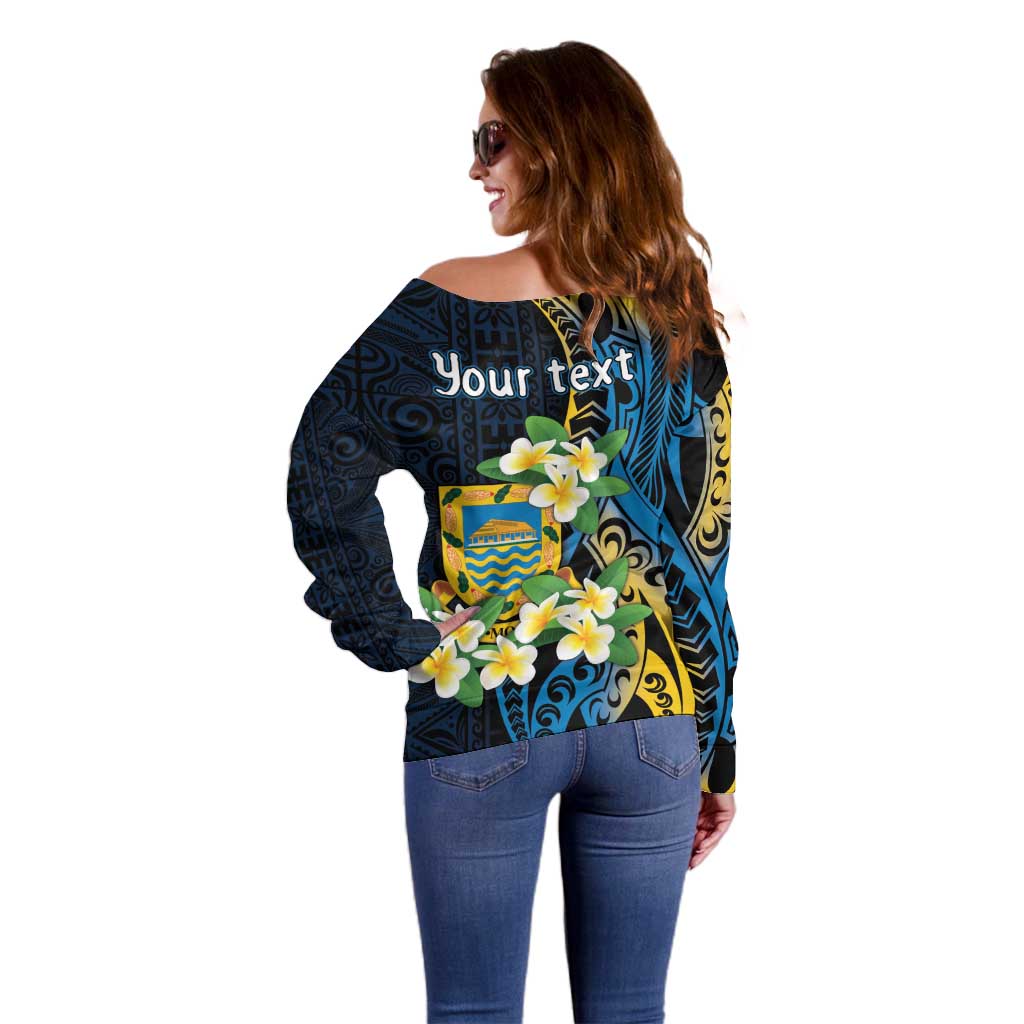 Personalised Tuvalu Beautiful Plumeria Flower Off Shoulder Sweater