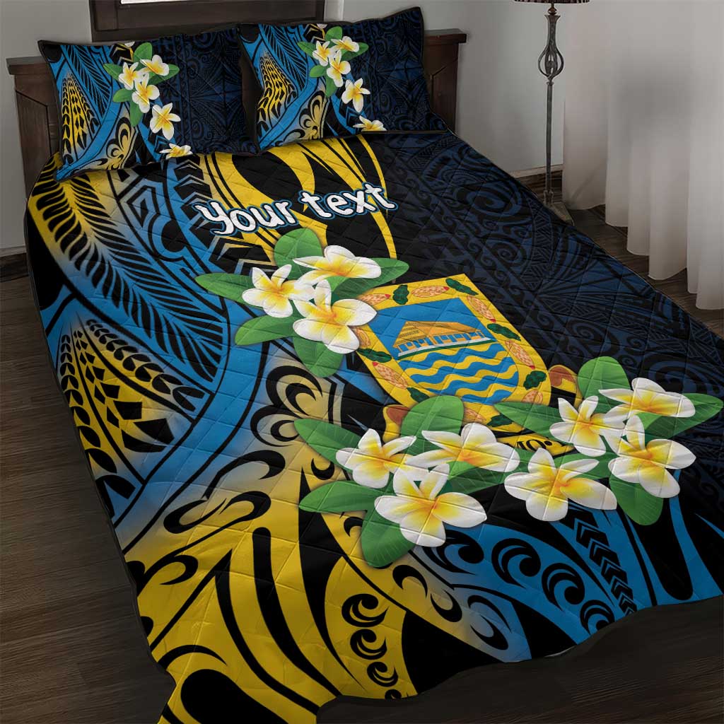 Personalised Tuvalu Beautiful Plumeria Flower Quilt Bed Set LT9 Black - Polynesian Pride