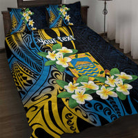 Personalised Tuvalu Beautiful Plumeria Flower Quilt Bed Set LT9 Black - Polynesian Pride