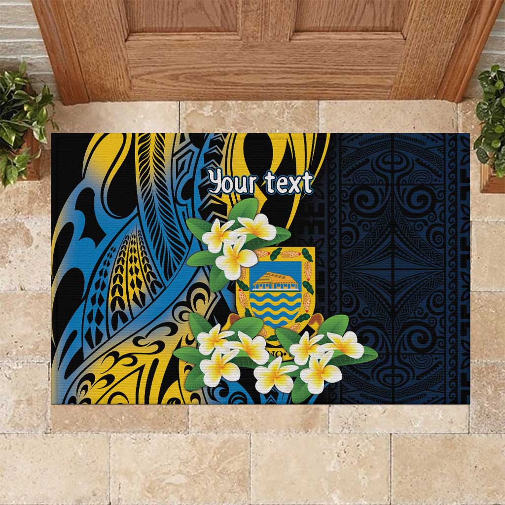 Personalised Tuvalu Beautiful Plumeria Flower Rubber Doormat LT9 Black - Polynesian Pride