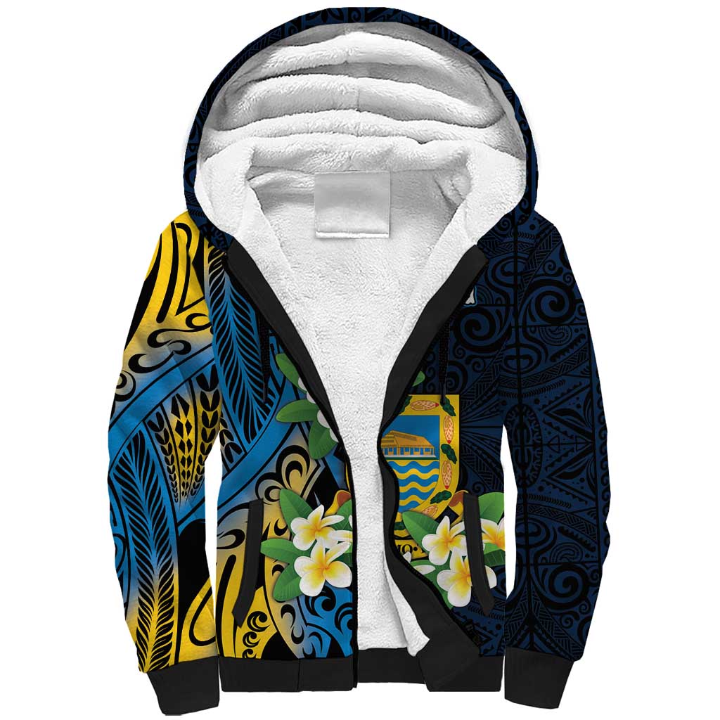 Personalised Tuvalu Beautiful Plumeria Flower Sherpa Hoodie LT9 Unisex Black - Polynesian Pride