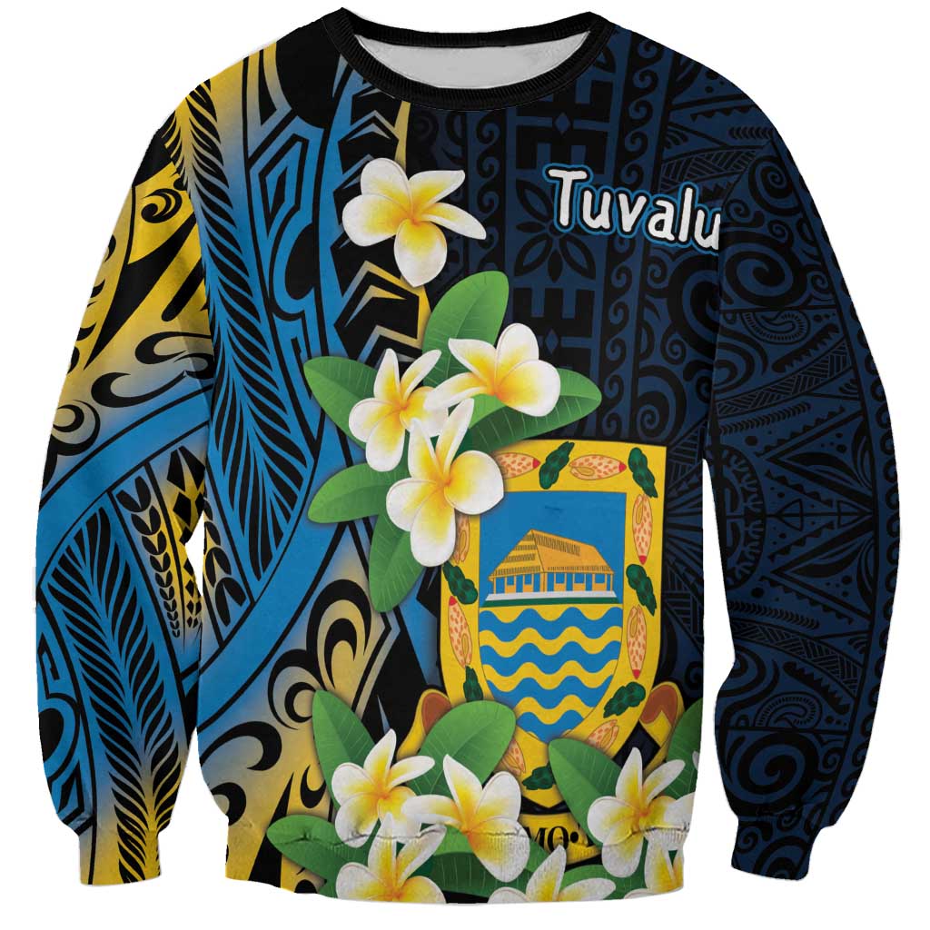Personalised Tuvalu Beautiful Plumeria Flower Sweatshirt LT9 Unisex Black - Polynesian Pride