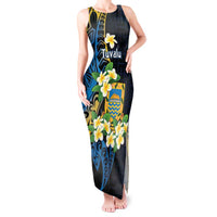 Personalised Tuvalu Beautiful Plumeria Flower Tank Maxi Dress LT9 Women Black - Polynesian Pride