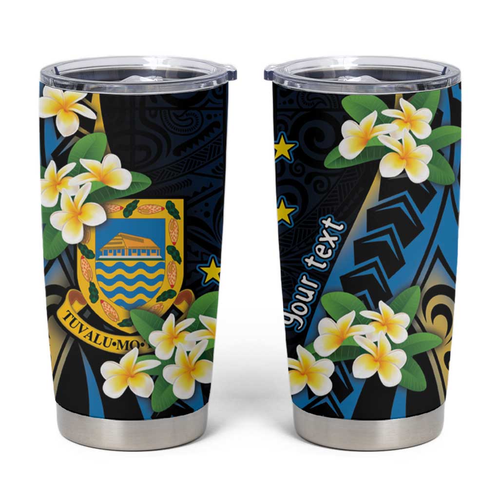 Personalised Tuvalu Beautiful Plumeria Flower Tumbler Cup LT9 Black - Polynesian Pride