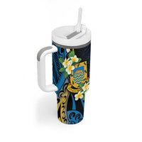 Personalised Tuvalu Beautiful Plumeria Flower Tumbler With Handle LT9 - Polynesian Pride
