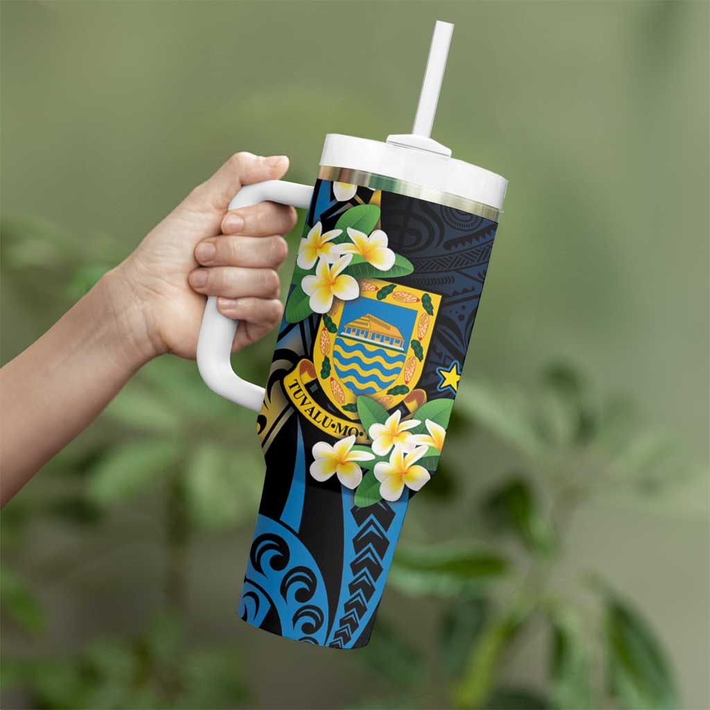 Personalised Tuvalu Beautiful Plumeria Flower Tumbler With Handle LT9 - Polynesian Pride