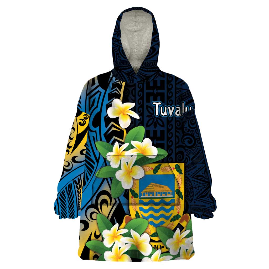 Personalised Tuvalu Beautiful Plumeria Flower Wearable Blanket Hoodie LT9 One Size Black - Polynesian Pride