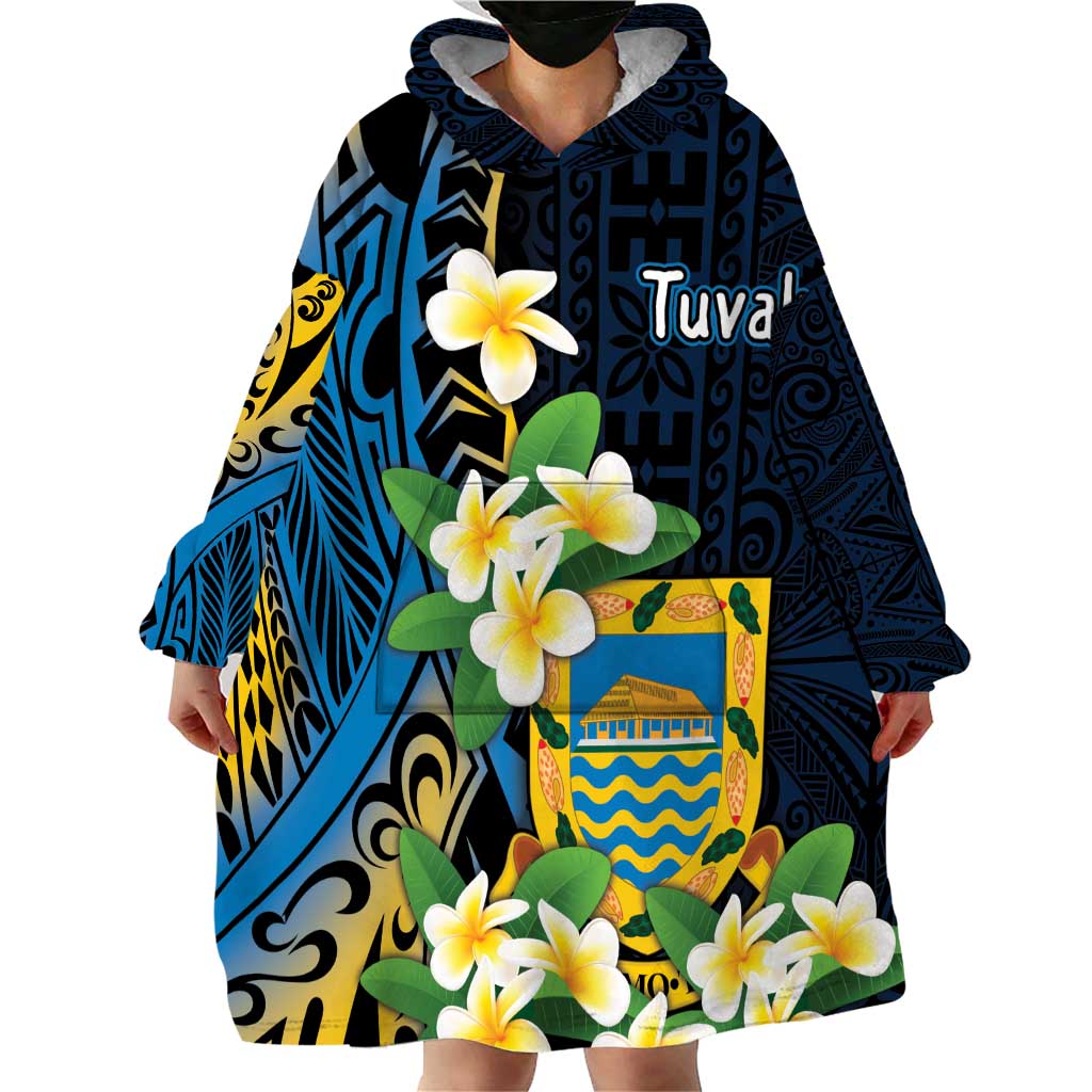 Personalised Tuvalu Beautiful Plumeria Flower Wearable Blanket Hoodie LT9 - Polynesian Pride