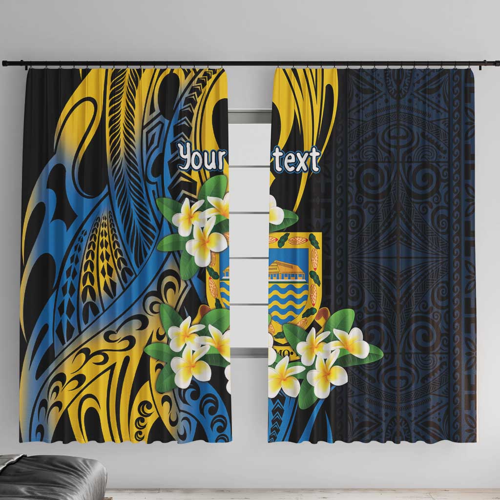 Personalised Tuvalu Beautiful Plumeria Flower Window Curtain LT9 With Hooks Black - Polynesian Pride