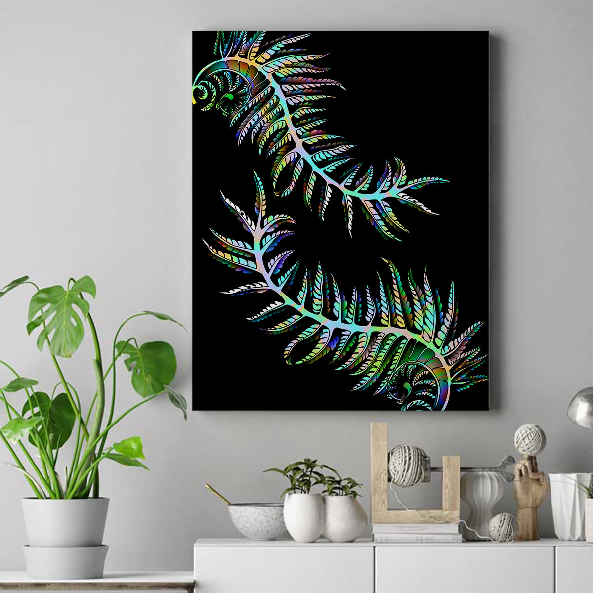 New Zealand Canvas Wall Art Aotearoa Silver Fern Mixed Papua Shell Green Vibe LT9 Green - Polynesian Pride