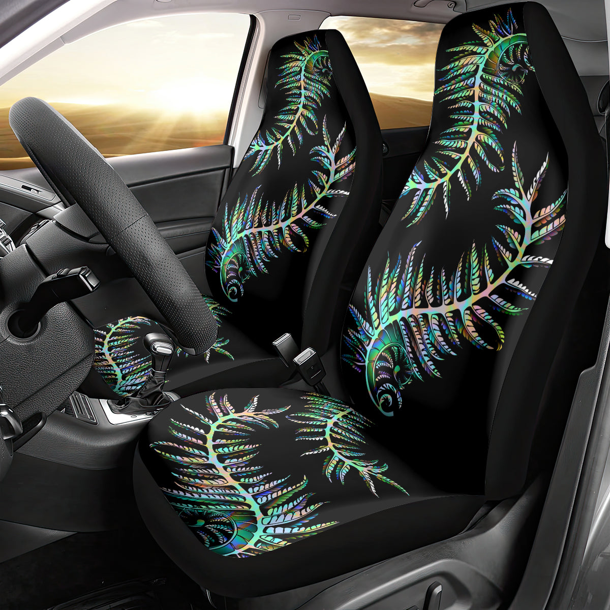 New Zealand Car Seat Cover Aotearoa Silver Fern Mixed Papua Shell Green Vibe LT9 - Polynesian Pride