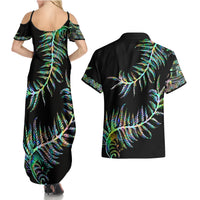 New Zealand Couples Matching Summer Maxi Dress and Hawaiian Shirt Aotearoa Silver Fern Mixed Papua Shell Green Vibe LT9 - Polynesian Pride