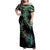 New Zealand Family Matching Off Shoulder Maxi Dress and Hawaiian Shirt Aotearoa Silver Fern Mixed Papua Shell Green Vibe LT9 Mom's Dress Green - Polynesian Pride