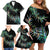 New Zealand Family Matching Off Shoulder Short Dress and Hawaiian Shirt Aotearoa Silver Fern Mixed Papua Shell Green Vibe LT9 - Polynesian Pride