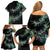 New Zealand Family Matching Off Shoulder Short Dress and Hawaiian Shirt Aotearoa Silver Fern Mixed Papua Shell Green Vibe LT9 - Polynesian Pride