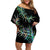 New Zealand Family Matching Off Shoulder Short Dress and Hawaiian Shirt Aotearoa Silver Fern Mixed Papua Shell Green Vibe LT9 Mom's Dress Green - Polynesian Pride