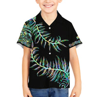 New Zealand Family Matching Puletasi Dress and Hawaiian Shirt Aotearoa Silver Fern Mixed Papua Shell Green Vibe LT9 Son's Shirt Green - Polynesian Pride