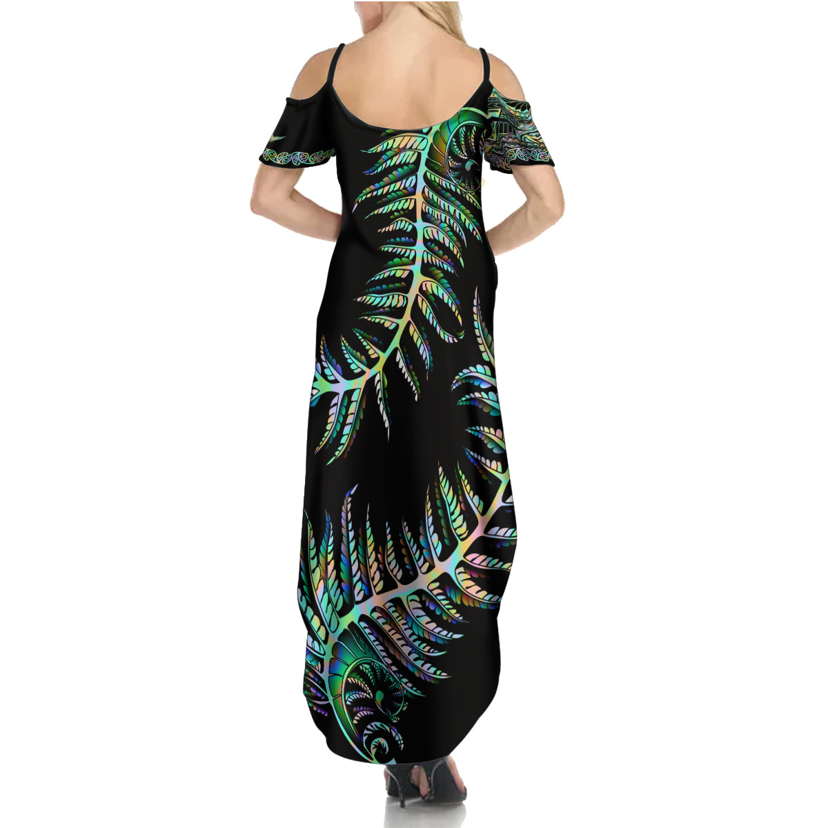 New Zealand Family Matching Summer Maxi Dress and Hawaiian Shirt Aotearoa Silver Fern Mixed Papua Shell Green Vibe LT9 - Polynesian Pride