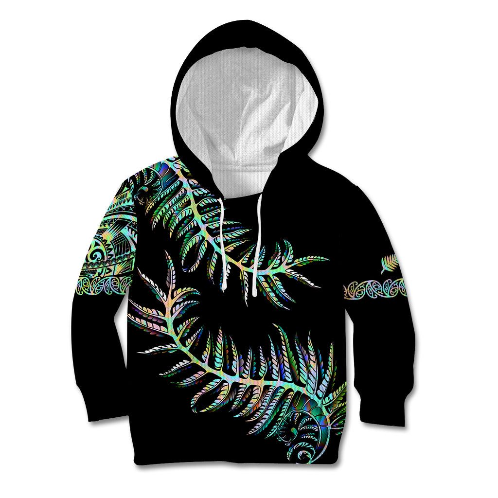 New Zealand Kid Hoodie Aotearoa Silver Fern Mixed Papua Shell Green Vibe LT9 Hoodie Green - Polynesian Pride