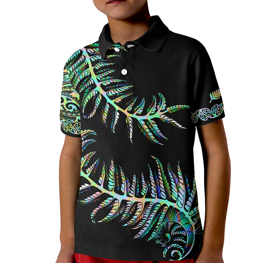 New Zealand Kid Polo Shirt Aotearoa Silver Fern Mixed Papua Shell Green Vibe LT9 Kid Green - Polynesian Pride