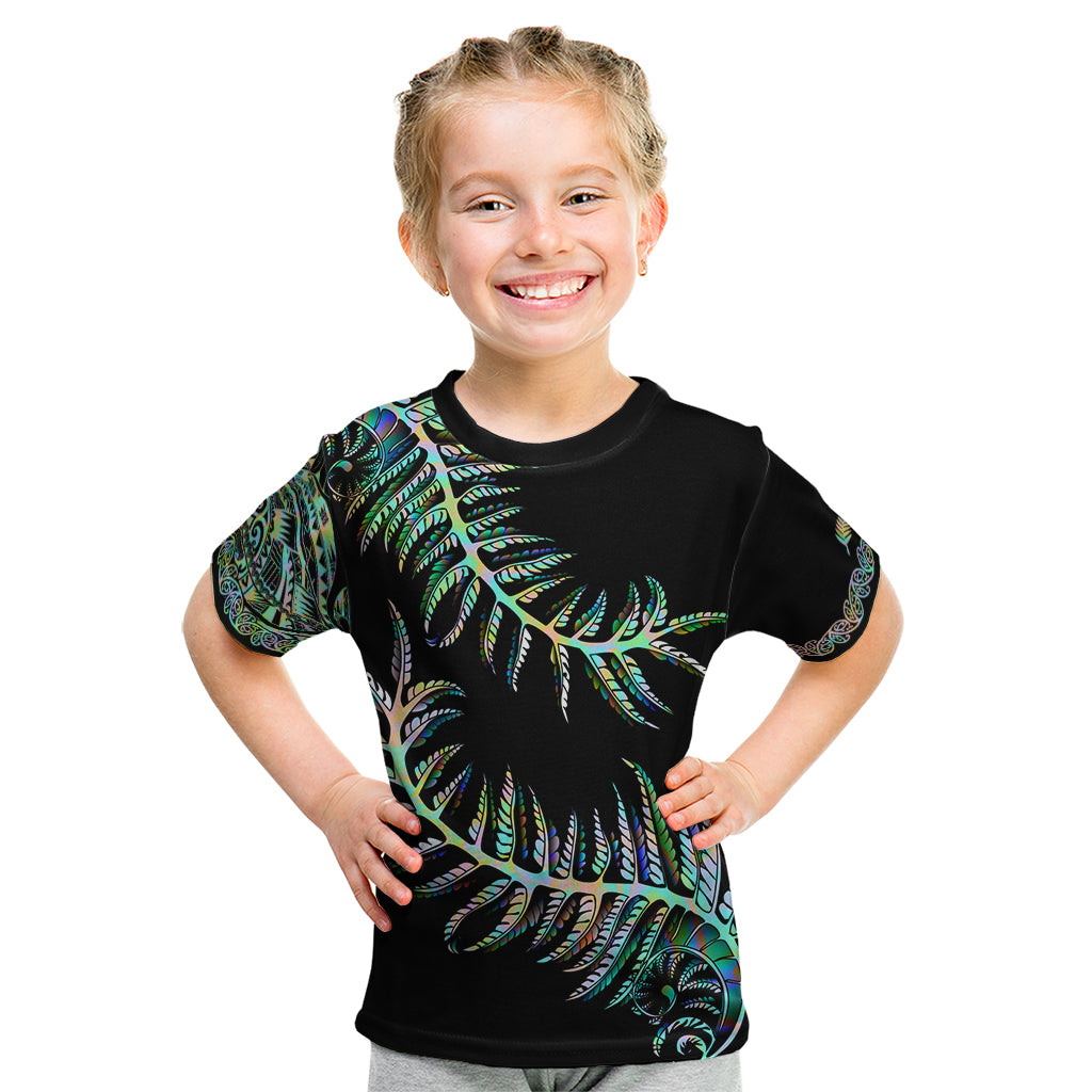 New Zealand Kid T Shirt Aotearoa Silver Fern Mixed Papua Shell Green Vibe LT9 Green - Polynesian Pride