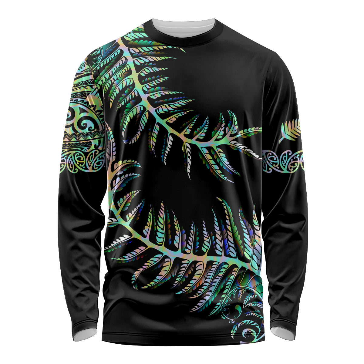 New Zealand Long Sleeve Shirt Aotearoa Silver Fern Mixed Papua Shell Green Vibe LT9 Unisex Green - Polynesian Pride