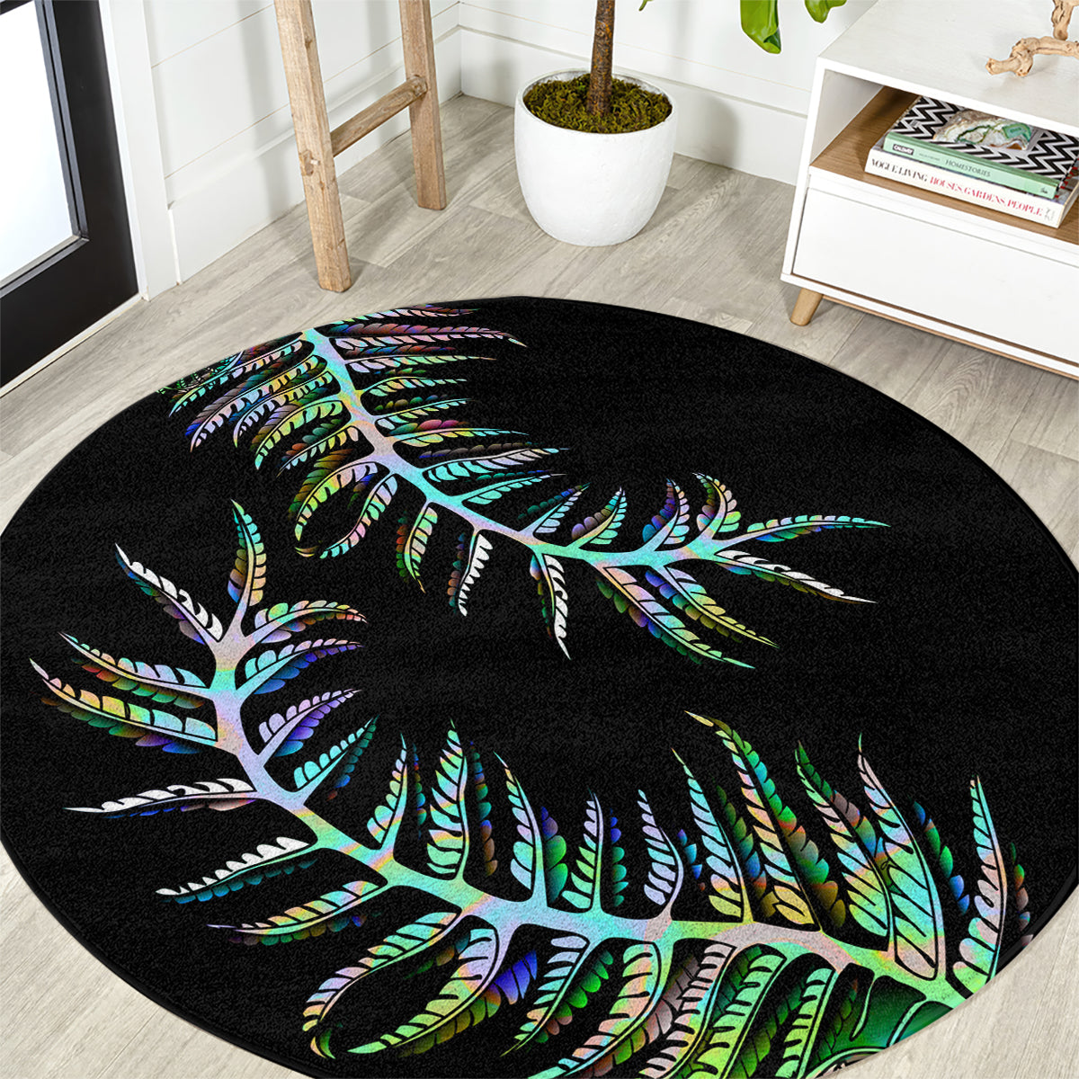 New Zealand Round Carpet Aotearoa Silver Fern Mixed Papua Shell Green Vibe LT9 Green - Polynesian Pride