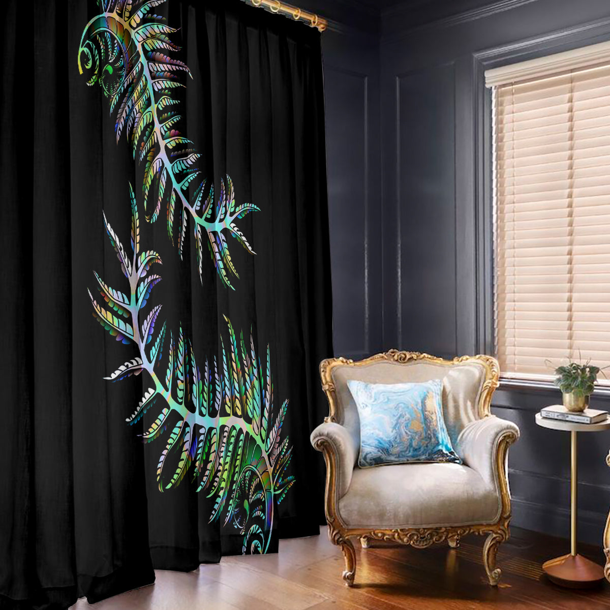 New Zealand Window Curtain Aotearoa Silver Fern Mixed Papua Shell Green Vibe LT9 With Hooks Green - Polynesian Pride