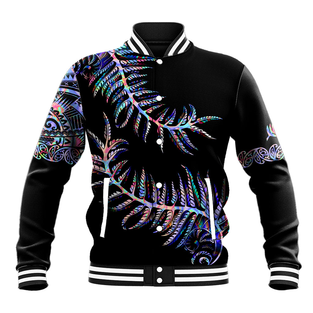 New Zealand Baseball Jacket Aotearoa Silver Fern Mixed Papua Shell Purple Vibe LT9 Unisex Purple - Polynesian Pride