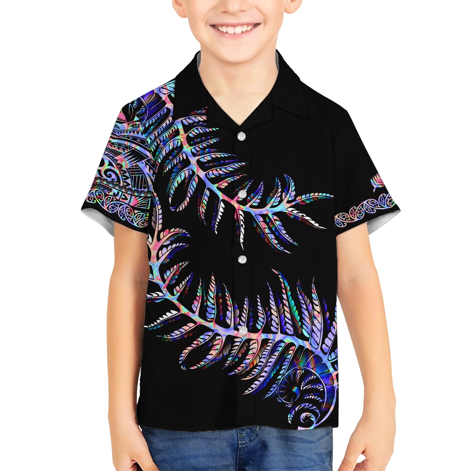 New Zealand Kid Hawaiian Shirt Aotearoa Silver Fern Mixed Papua Shell Purple Vibe LT9 Kid Purple - Polynesian Pride