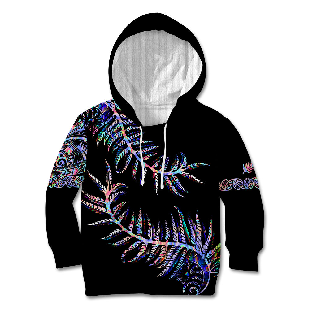 New Zealand Kid Hoodie Aotearoa Silver Fern Mixed Papua Shell Purple Vibe LT9 Hoodie Purple - Polynesian Pride