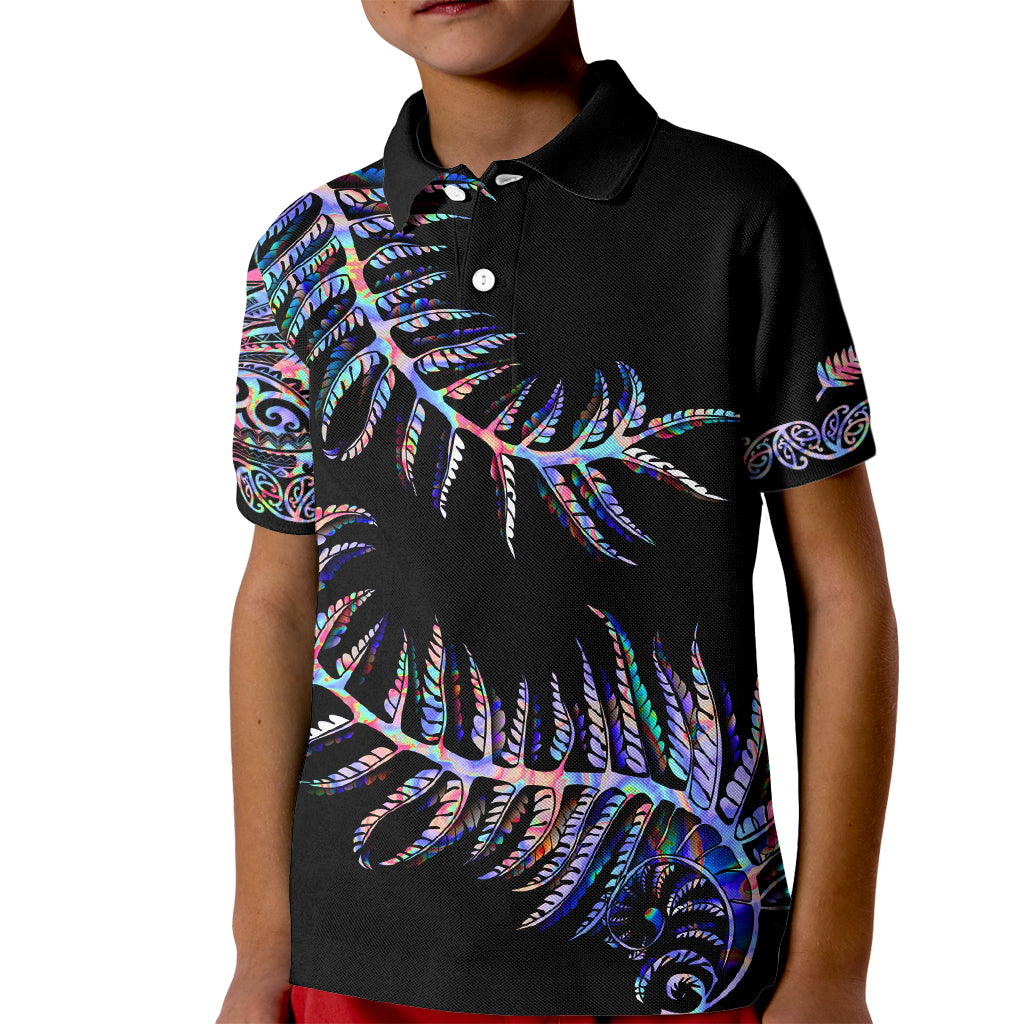 New Zealand Kid Polo Shirt Aotearoa Silver Fern Mixed Papua Shell Purple Vibe LT9 Kid Purple - Polynesian Pride