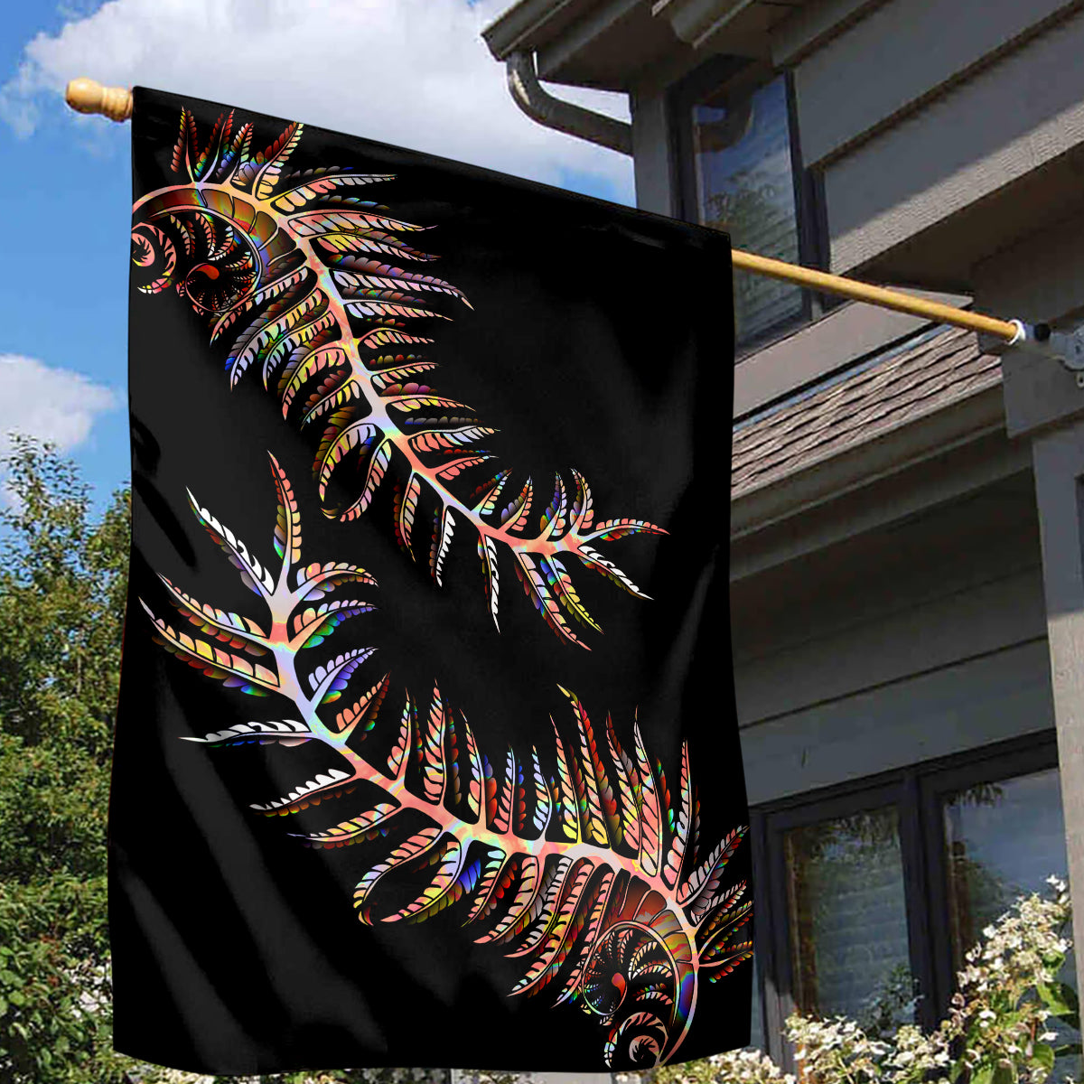 New Zealand Garden Flag Aotearoa Silver Fern Mixed Papua Shell Red Vibe LT9 - Polynesian Pride