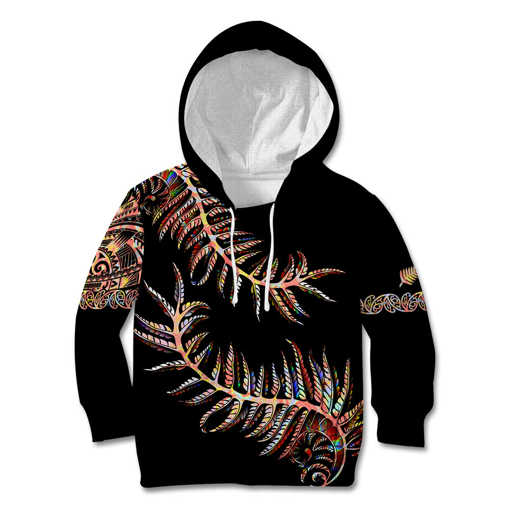 New Zealand Kid Hoodie Aotearoa Silver Fern Mixed Papua Shell Red Vibe LT9 Hoodie Red - Polynesian Pride