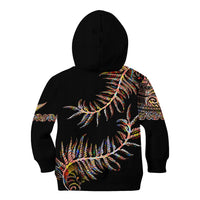 New Zealand Kid Hoodie Aotearoa Silver Fern Mixed Papua Shell Red Vibe LT9 - Polynesian Pride