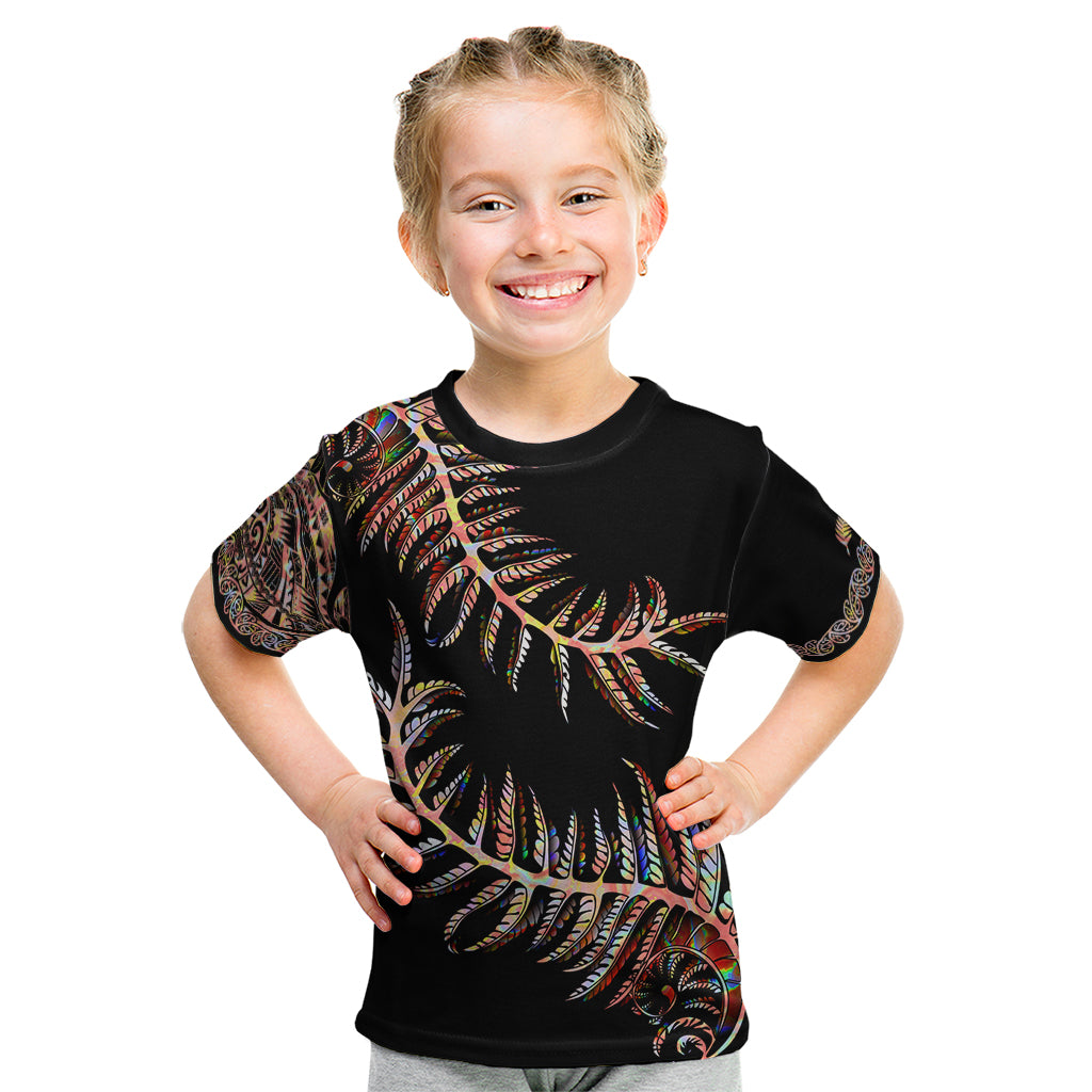 New Zealand Kid T Shirt Aotearoa Silver Fern Mixed Papua Shell Red Vibe LT9 Red - Polynesian Pride