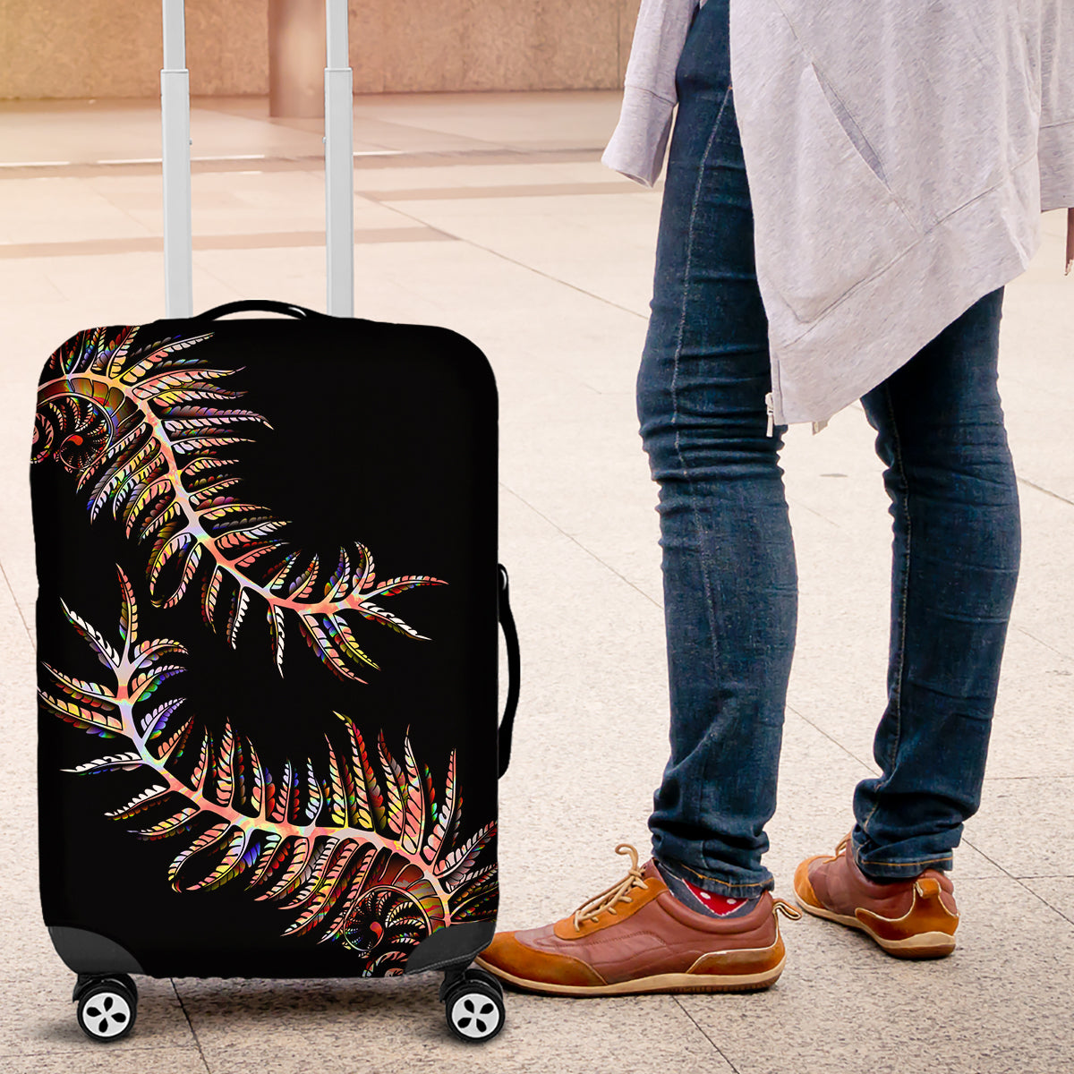 New Zealand Luggage Cover Aotearoa Silver Fern Mixed Papua Shell Red Vibe LT9 Red - Polynesian Pride