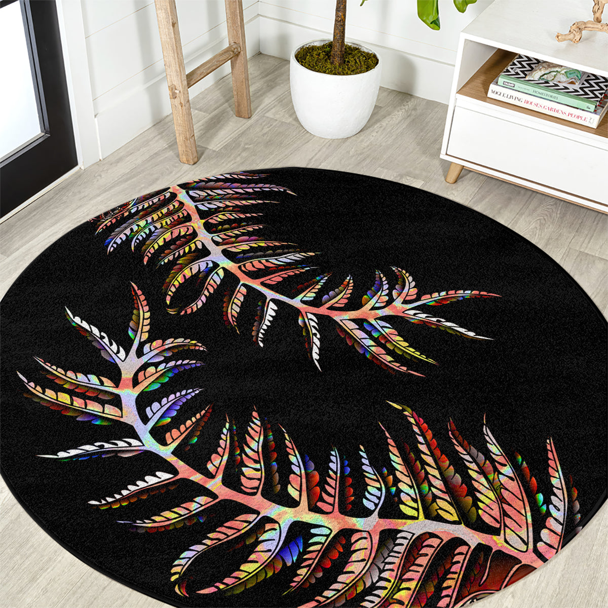 New Zealand Round Carpet Aotearoa Silver Fern Mixed Papua Shell Red Vibe LT9 Red - Polynesian Pride