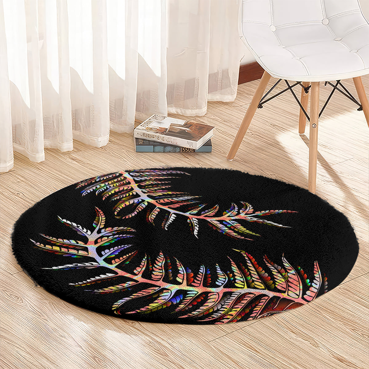 New Zealand Round Carpet Aotearoa Silver Fern Mixed Papua Shell Red Vibe LT9 - Polynesian Pride