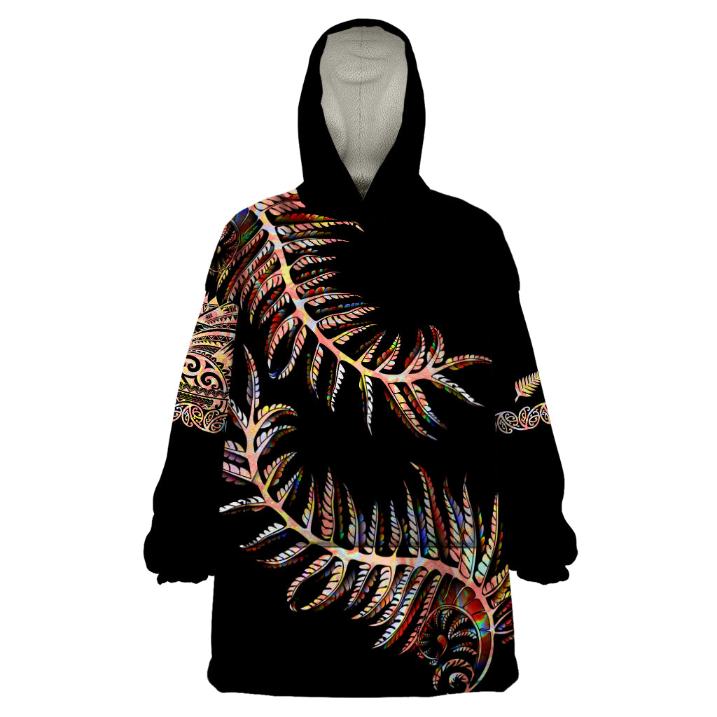 New Zealand Wearable Blanket Hoodie Aotearoa Silver Fern Mixed Papua Shell Red Vibe LT9 One Size Red - Polynesian Pride